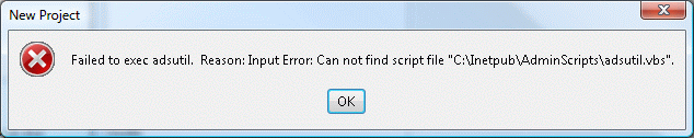 Figure 1. 'Failed to exec adsutil. Reason: Input Error: Can not find script file 